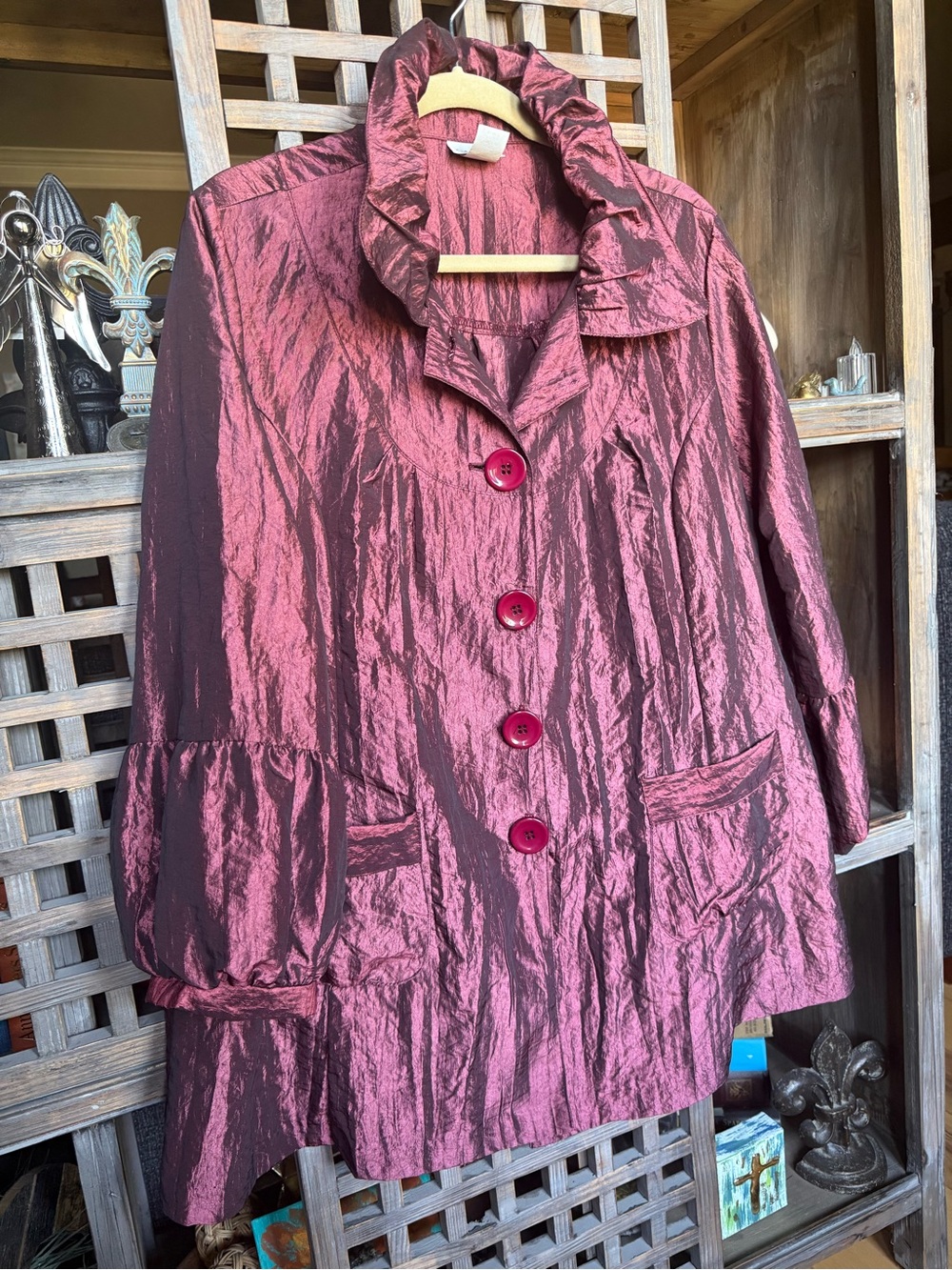 Vintage Y2K Caribe METALLIC FABRIC Coat Women XL Made USA